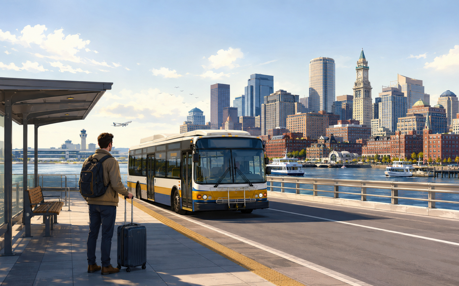 Editorial destination artwork for travel from BOS to Downtown Boston.